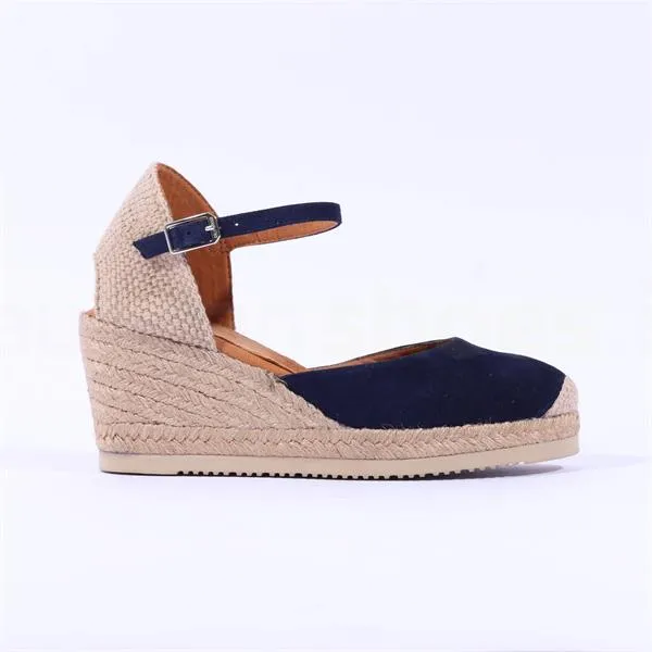 Caceres Espradrille Wedge Strap - Navy Suede