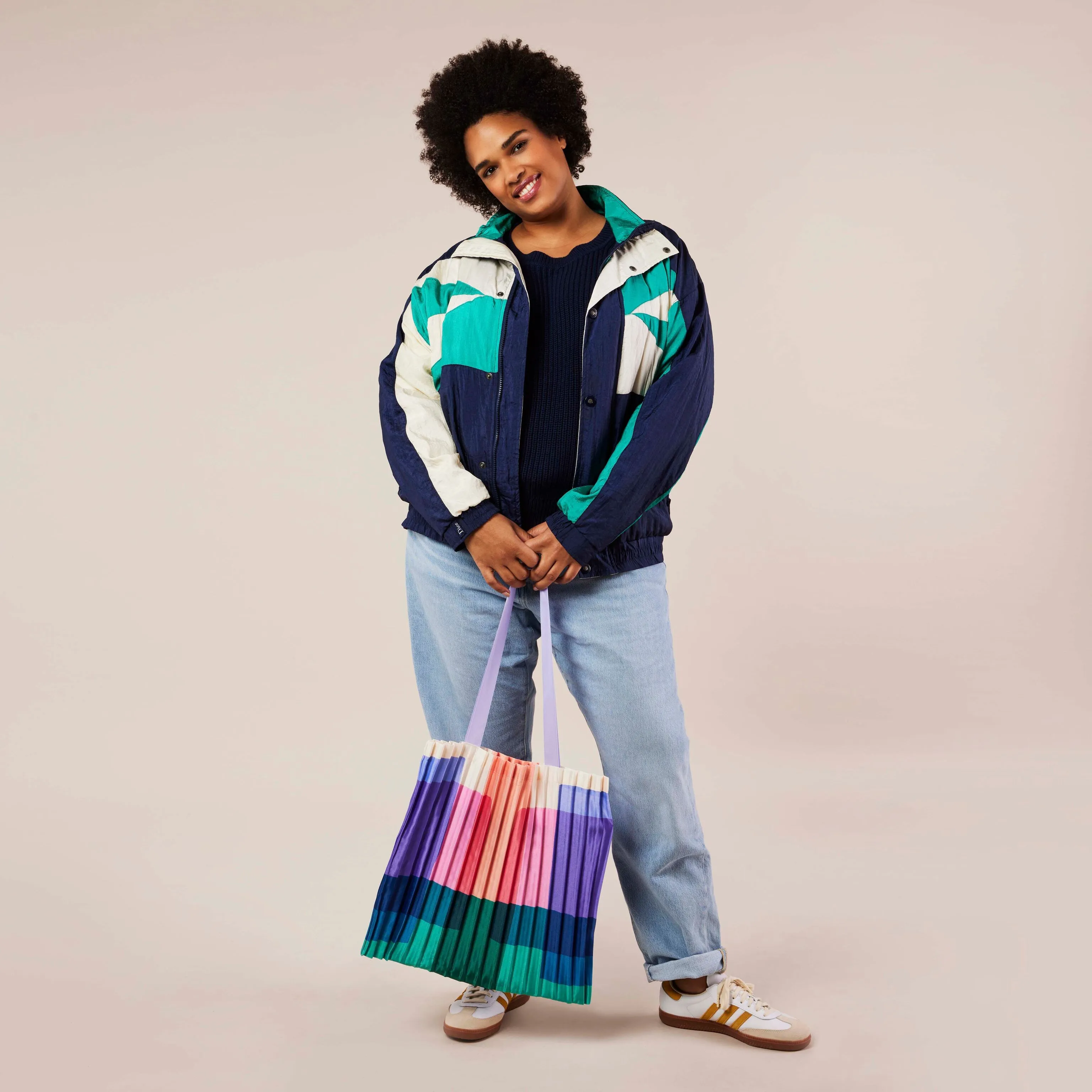 Colorblocked Pleated Tote Bag