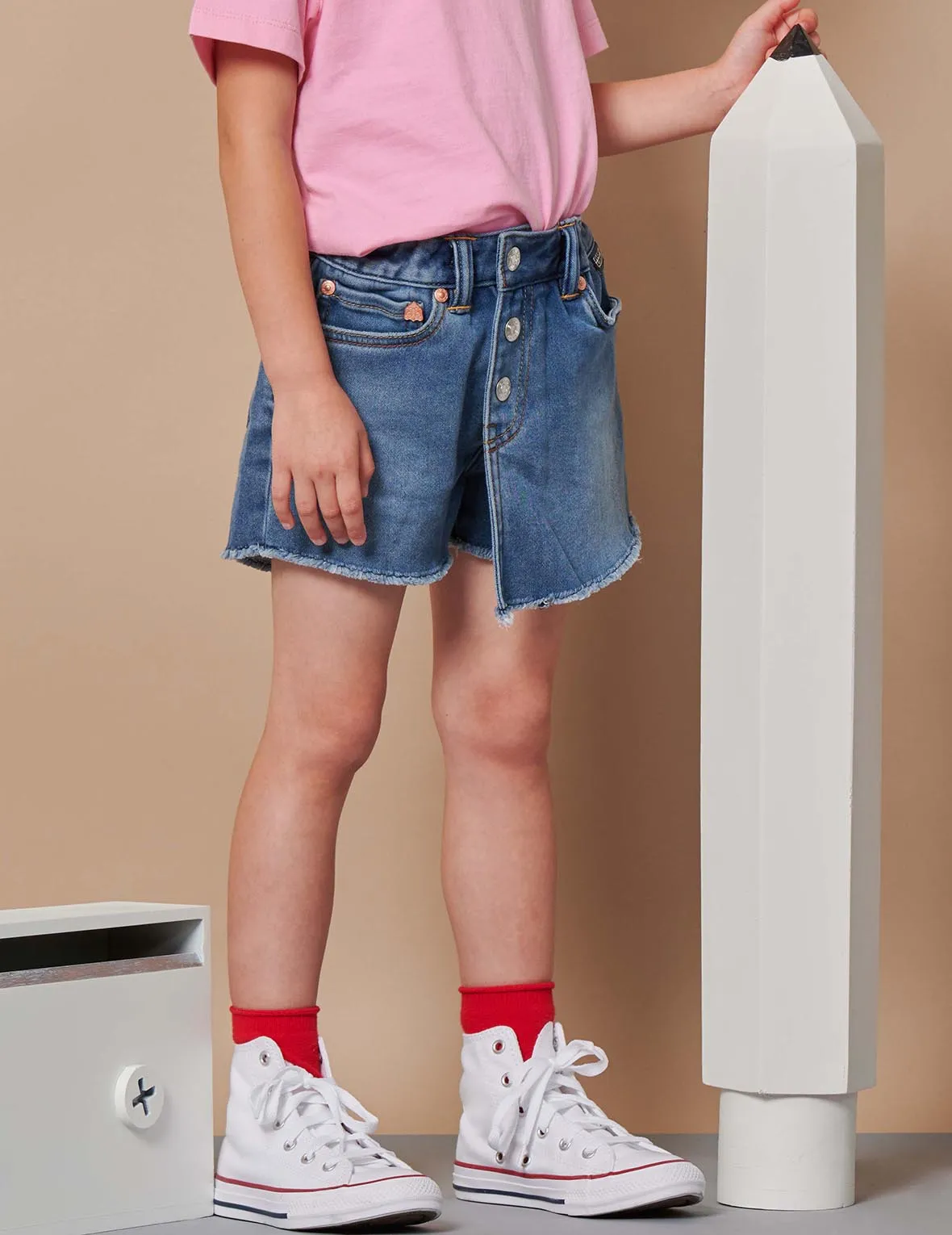 Daruma Print Pocket Denim Skort