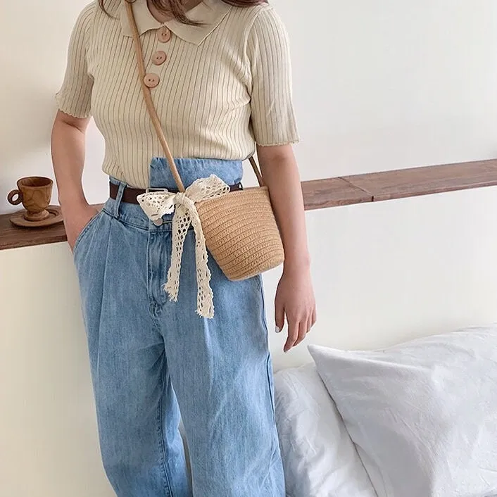 Minimalist Straw Bag, Crossbody Straw Bag, Small Tote Bag, Cute Market Canvas Bag for Women, Beach Summer Handwoven Travel Bag, 