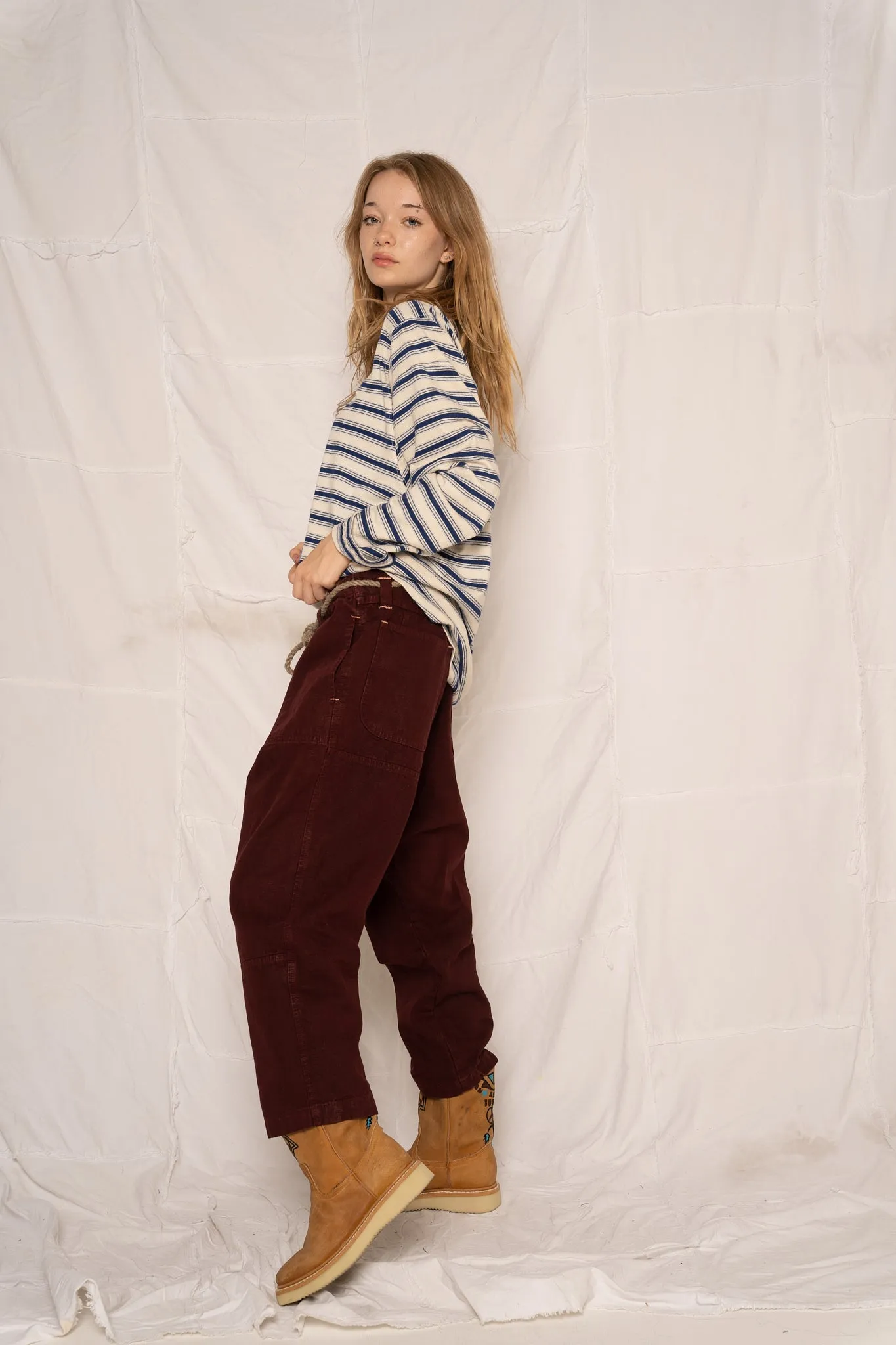 P65 Farmer Pleated Pants Linen/Organic Cotton Deep Burgundy