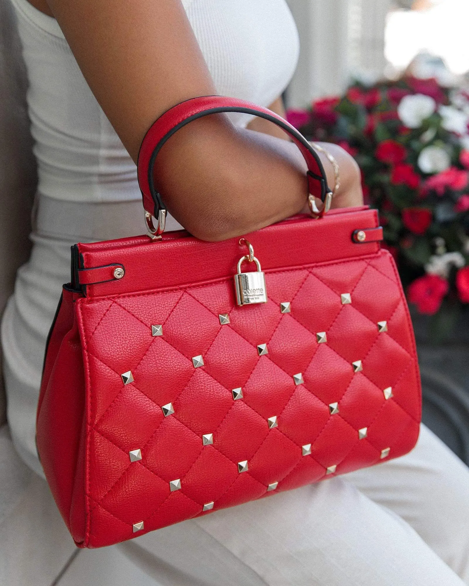 Red Julia Stud Tote Bag