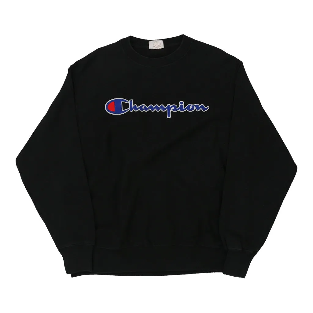 Reverse Weave Champion Spellout Sweatshirt - Large Black Cotton Blend