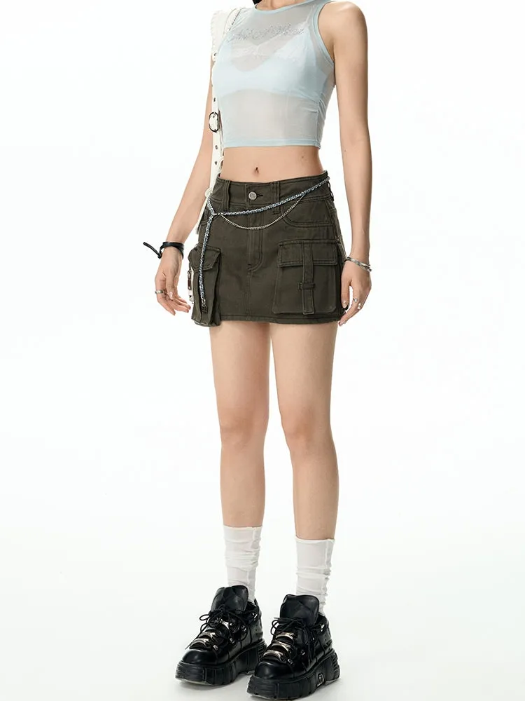 Side-Pocket Denim Casual Tight Mini-Skirt