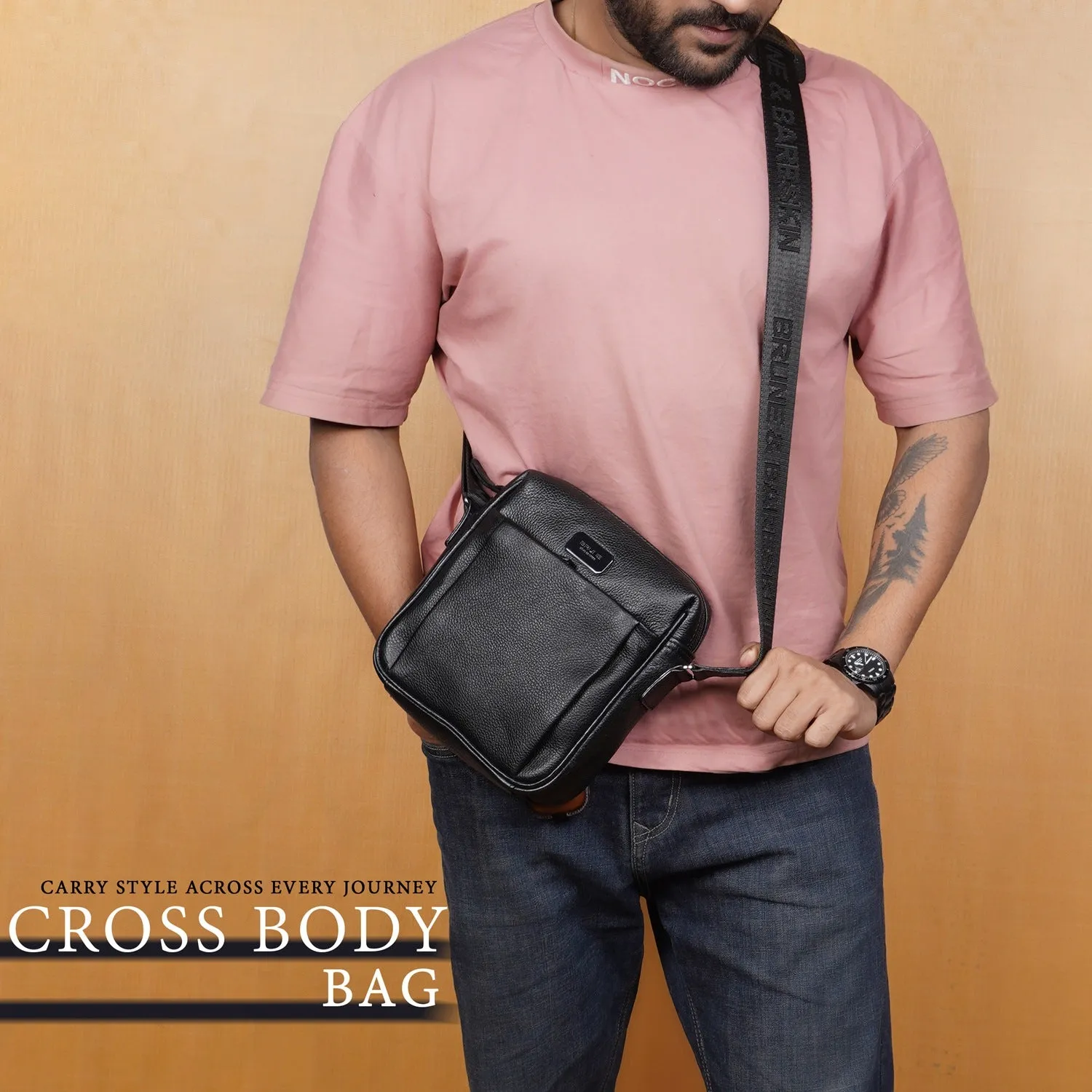 Small Sized Crossbody/Sling Bag in Black Textured Leather
