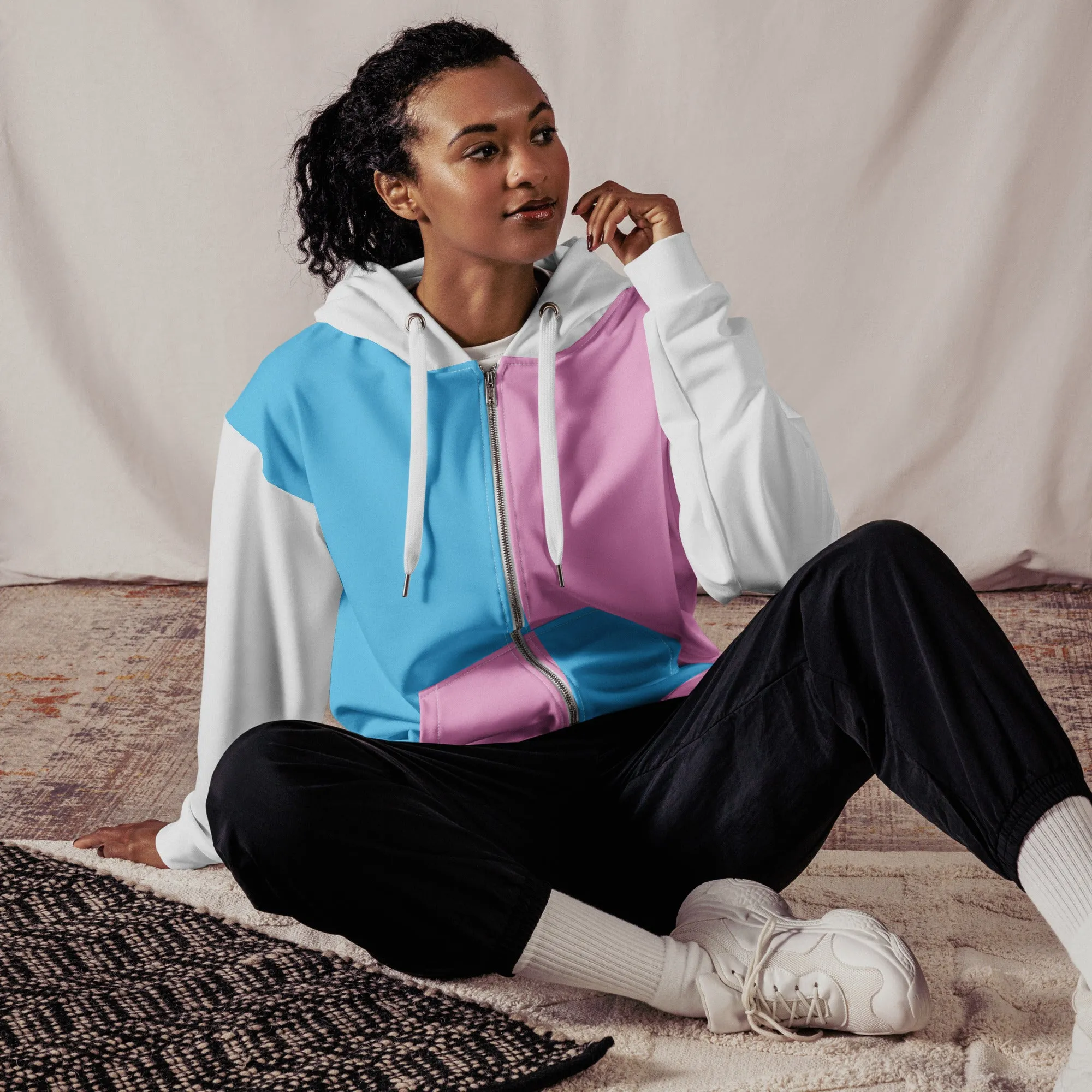 Teen - Plus Size Blue Pink White Pride Zipper Hoodie