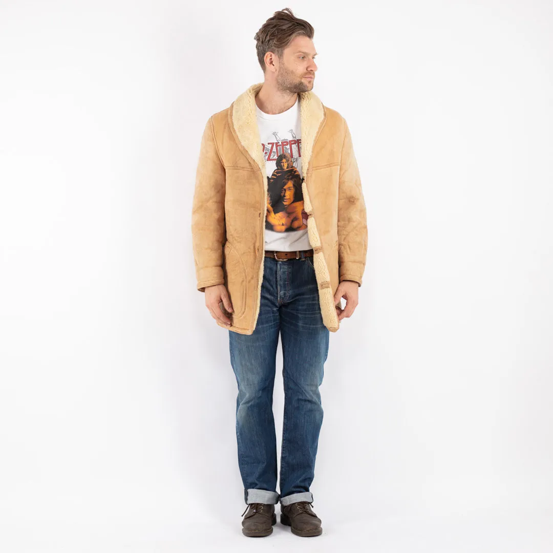Vintage 70's Men Sheepskin Coat in Beige