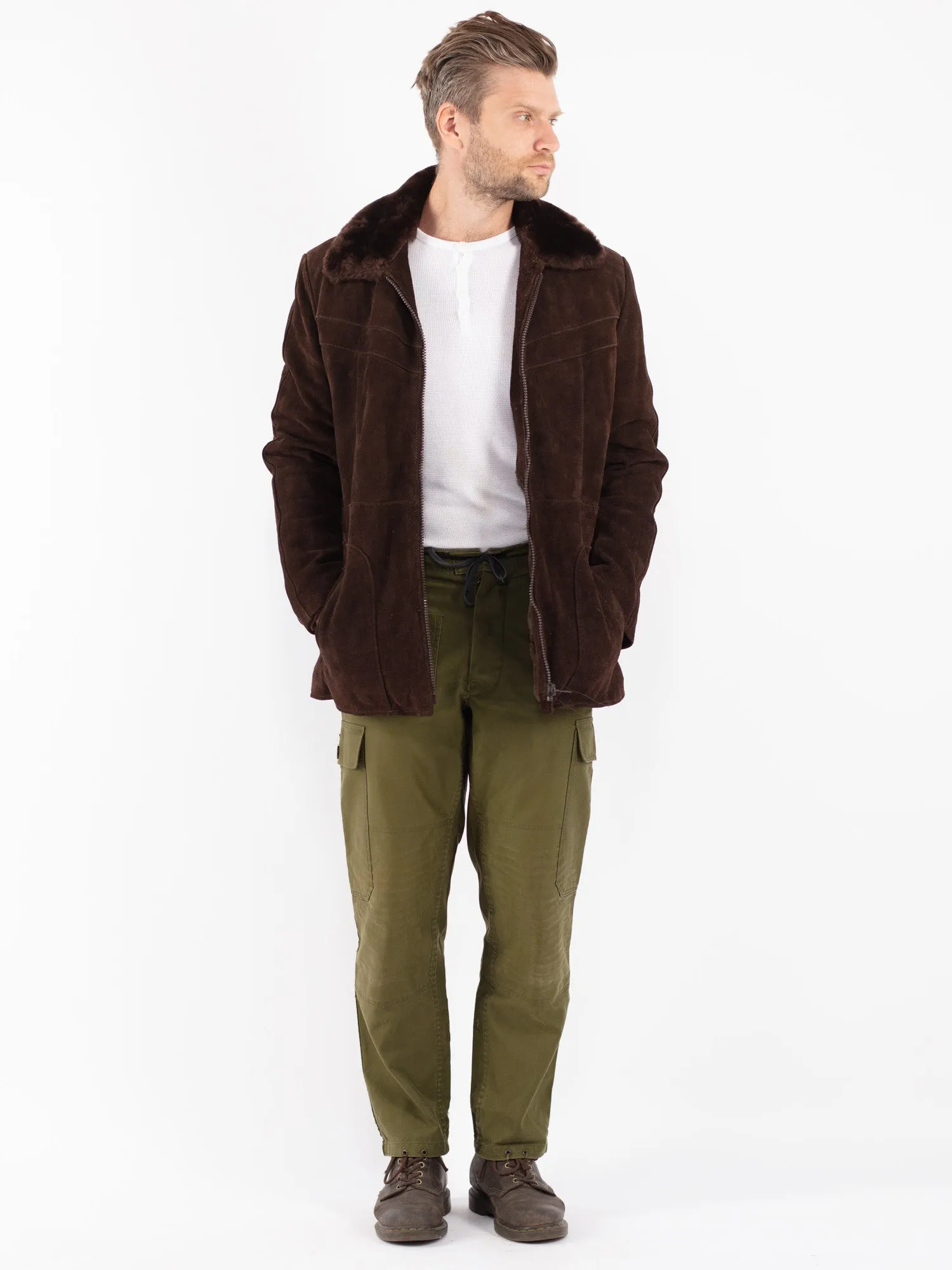 Vintage 70's Men Suede Sherpa Coat in Brown