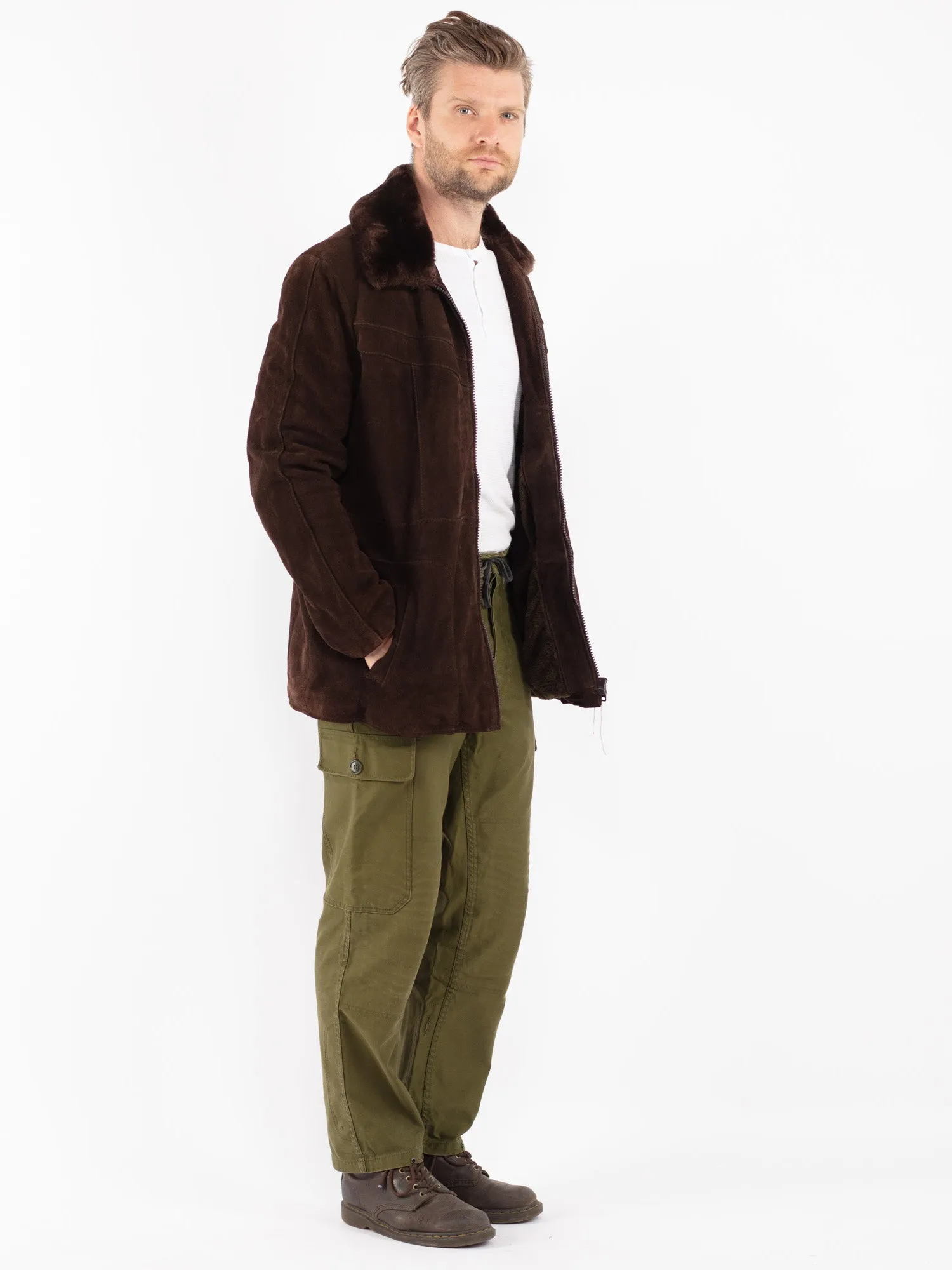 Vintage 70's Men Suede Sherpa Coat in Brown