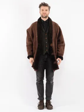 Vintage 80's Men Oversized Sheepskin Coat in Brown